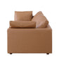 122" Beige Top Grain Leather Reclining Solid Wood Sofa side view with soft cushions and elegant design.