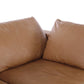 Close-up of cushions on the 122" Beige Top Grain Leather Reclining Solid Wood Sofa.