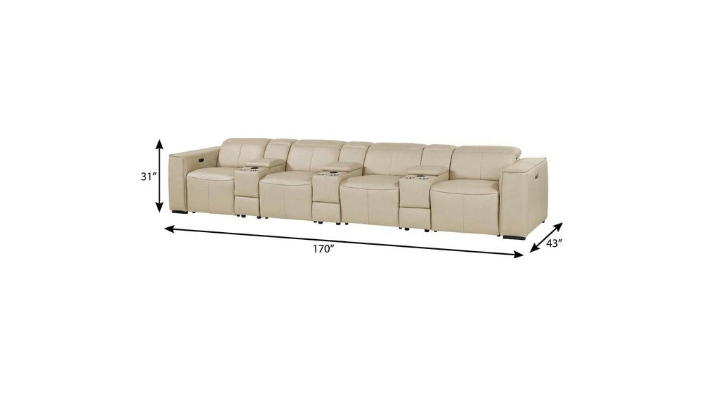 170" Top Grain Leather Power Reclining USB Sofa with Storage Arms (3 Colors)