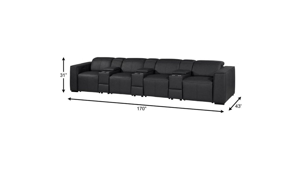 170" Top Grain Leather Power Reclining USB Sofa with Storage Arms (3 Colors)