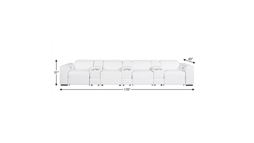 170" Top Grain Leather Power Reclining USB Sofa with Storage Arms (3 Colors)