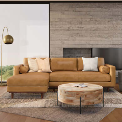 Morrison MCM Genuine Leather Sectional Chaise Sofa 102" – in room setting