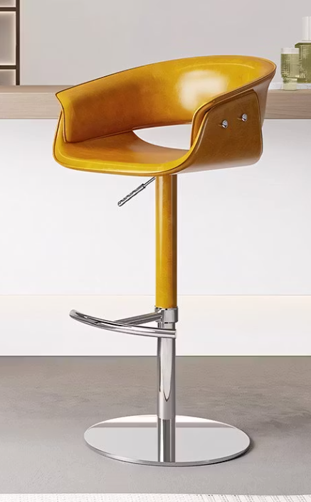Yellow faux leather swivel bar stool