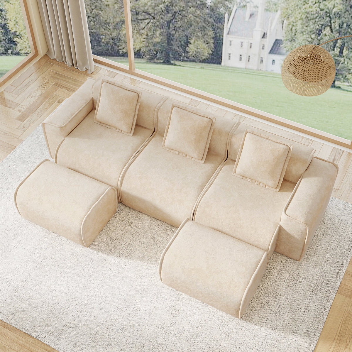 Brisa Velvet Modular Sectional in Light Camel, 3-Seat U-Shape