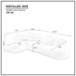 L-shaped sectional sofa dimensions and specifications, including weight capacity of 900 lbs and installed size details.