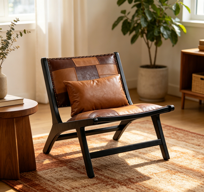 Marnie Boho Lounge Accent Chair – Mid-Century Side Chair in PU Leather