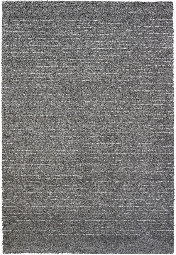 Lydia Rectangular Gray & White Striped Polypropylene Area Rug (3 Sizes) - Modern design and plush texture.