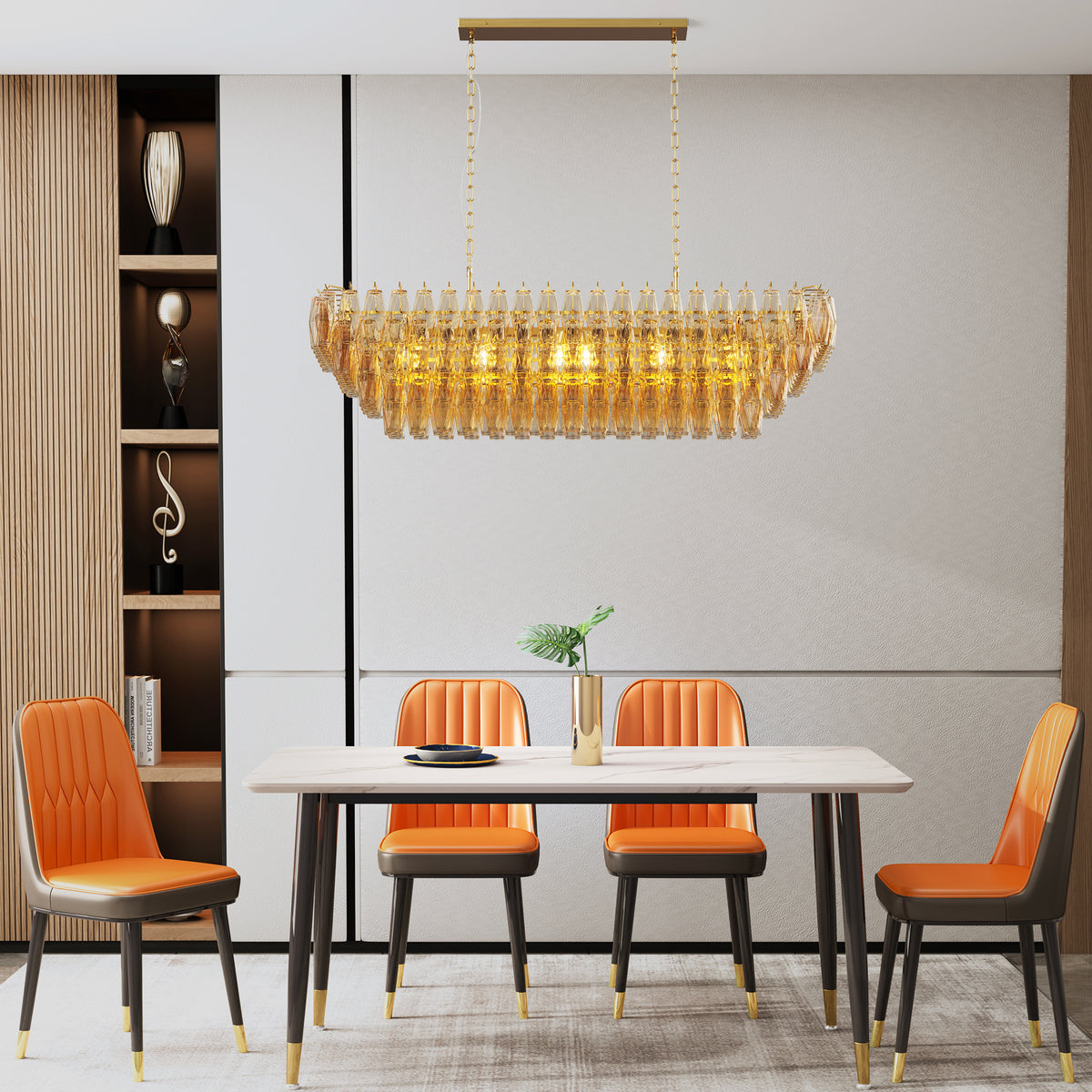 Modern Chandeliers 54" Large Rectangle Gold Kitchen Chandelier Over Table, 12-Light with Smoke Glass Ceiling Lights