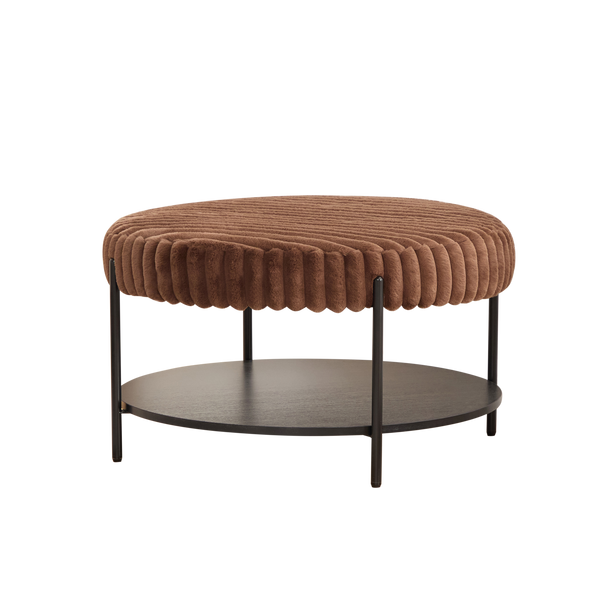 Thackery Round Ottoman Coffee Table – Brown Faux Fur, 30.9