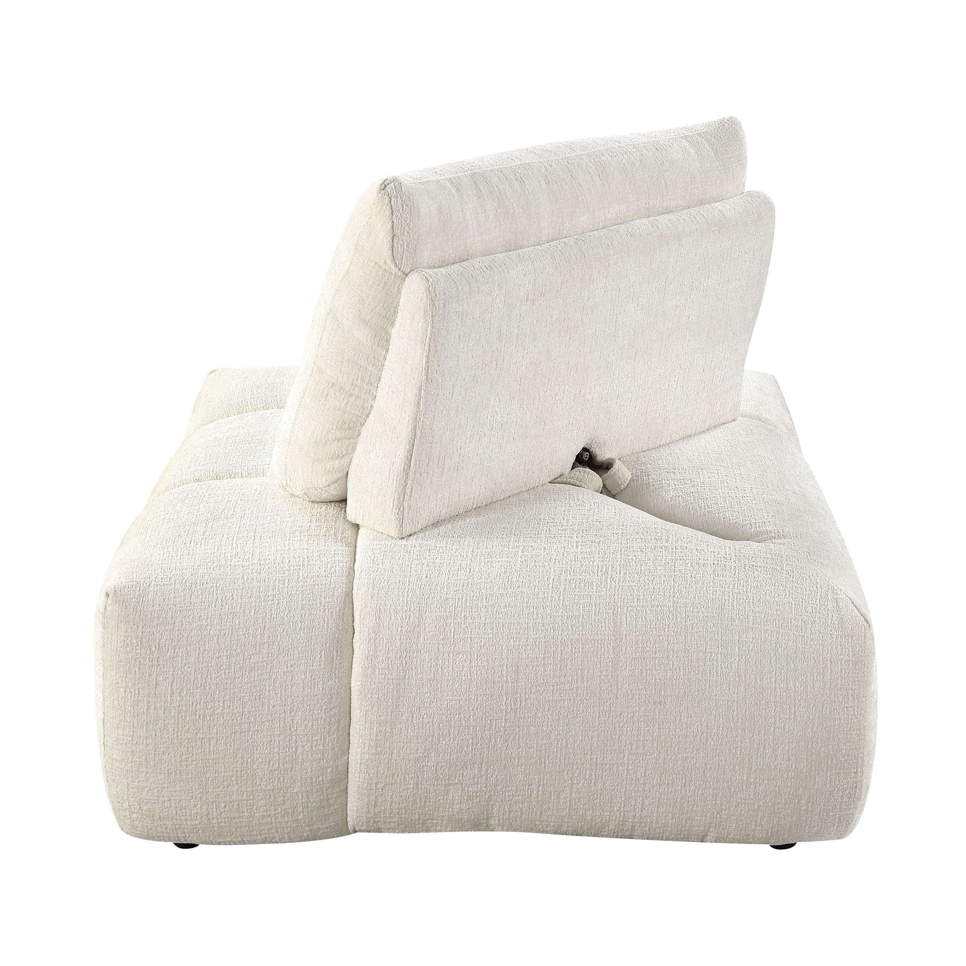 Beige Modular Sectional with Chaise & Ottoman, showing back view and adjustable backrest.