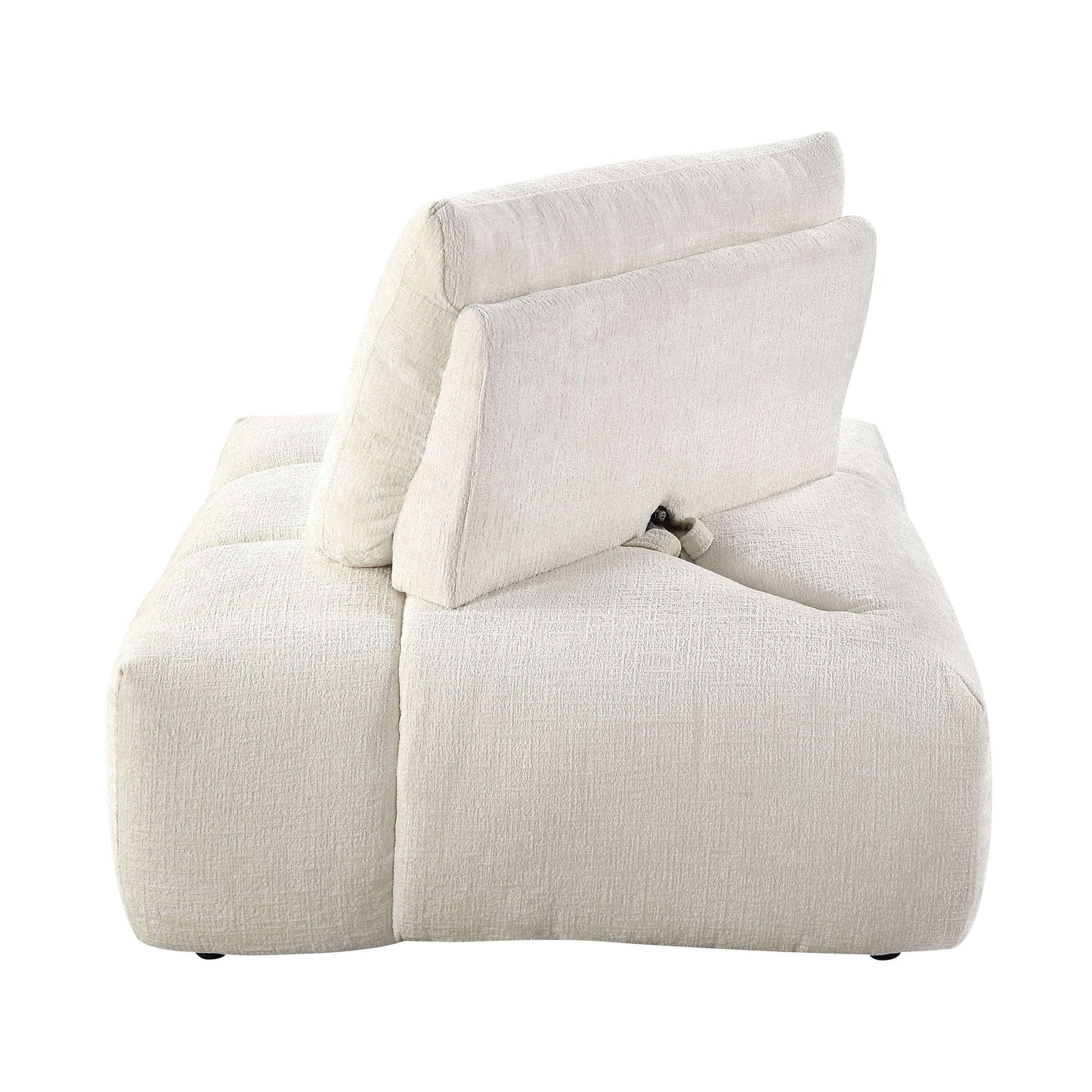 Beige Modular Sectional with Chaise & Ottoman, showing back view and adjustable backrest.