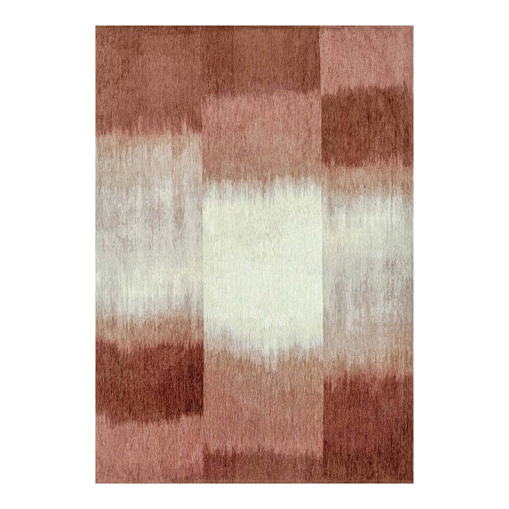 Red And White Abstract Washable Area Rug With UV Protection Area Rug | 9' x 13' showcasing bold colors and modern design.