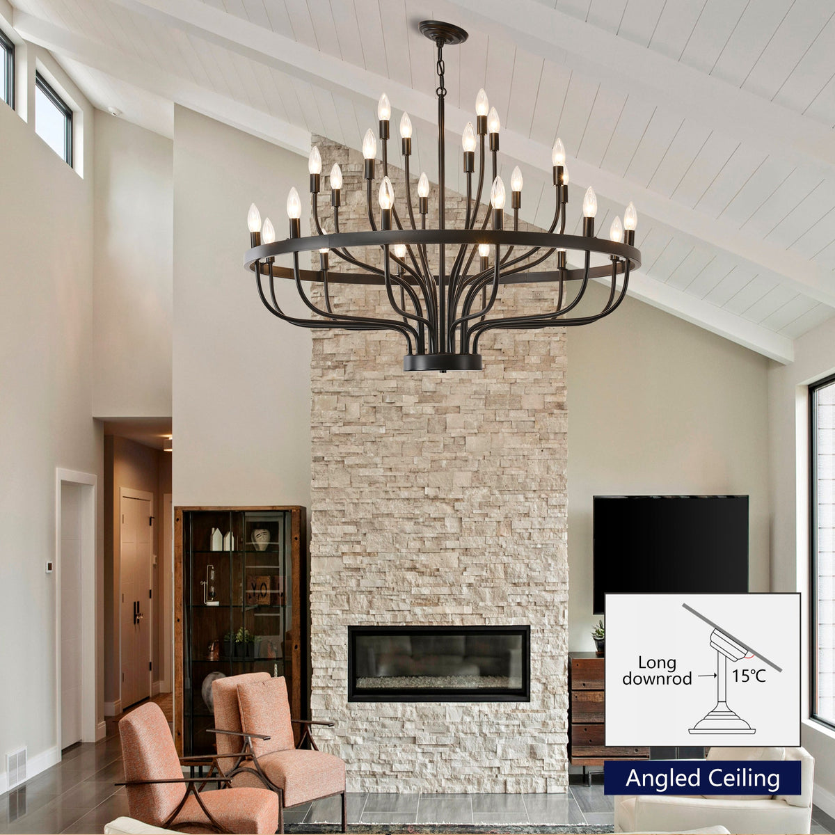 Daxton Black Iron 24-Light Chandelier 39.3 inch