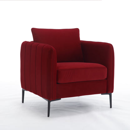 Foxley Velvet Accent Chair – 29.1" Mid-Century Modern Lounge Chair with Pillow, Wine Red