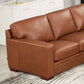 Dillon MCM Leather L-Shaped Corner Sofa Sectional 126" in warm brown leather, showcasing modern design and comfort.