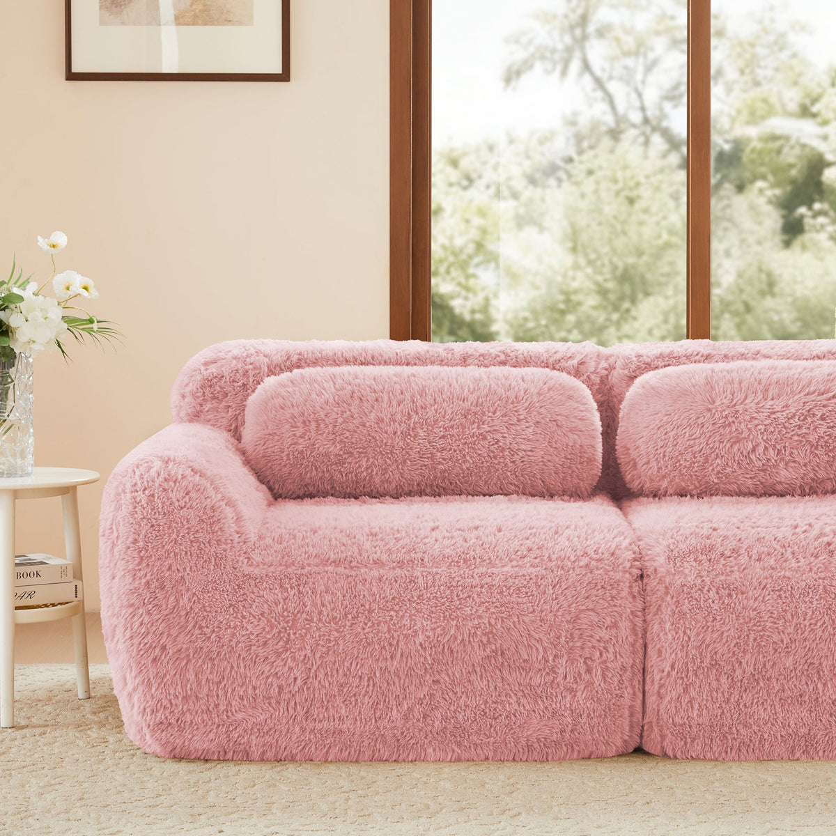 Grayson pink plush modular sofa