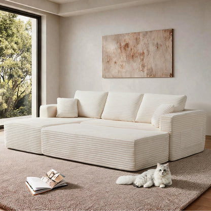 Emberly Plush Fabric Modular Sectional Sofa – 100.39" Beige L-Shape with Chaise