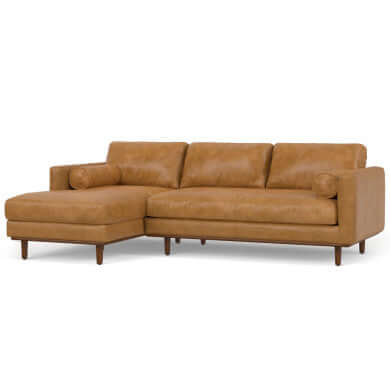 Morrison MCM Genuine Leather Sectional Chaise Sofa 102" – Modern Leather Chaise Sectional (2 Colors) in tan color.