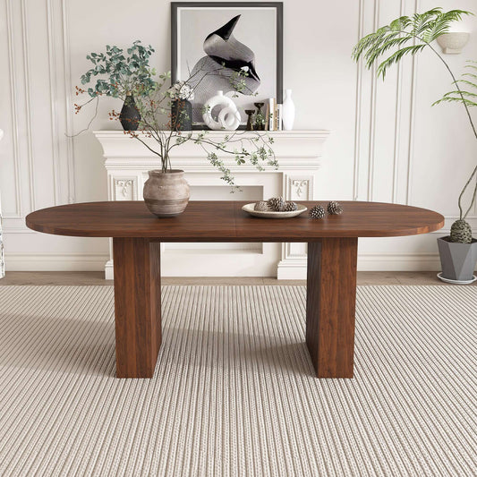 63-Inch Oval Walnut Dining Table for 4 – Modern Farmhouse Kitchen Table with Scratch-Resistant Surface