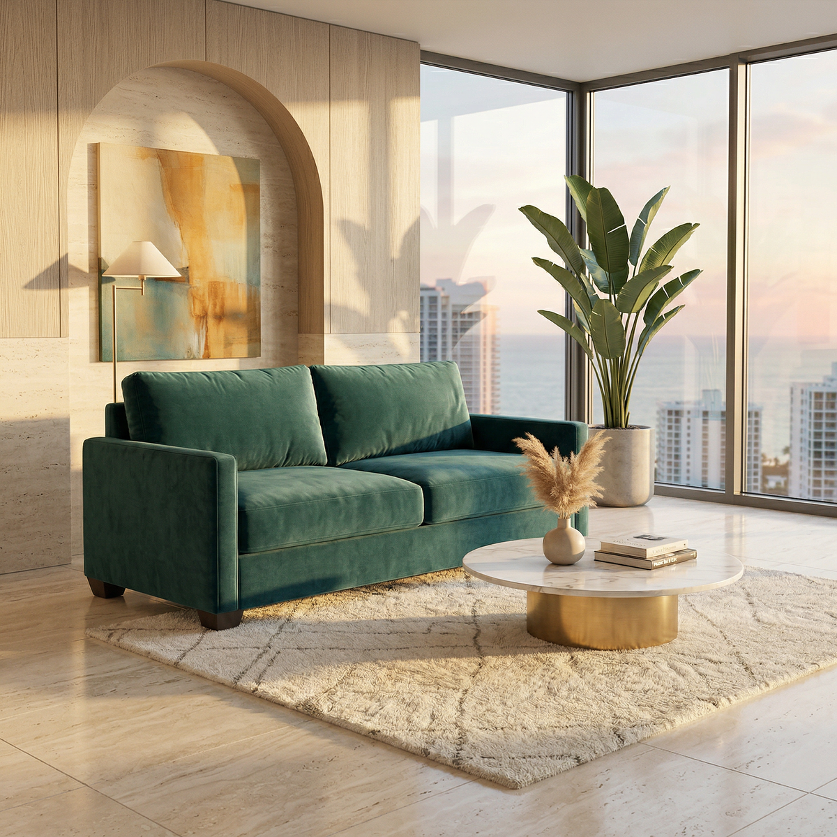Damon American-Made Sofa – 92" Custom-Fabric Sofa - Velvet Antique Kelly Green - Velvet (1)