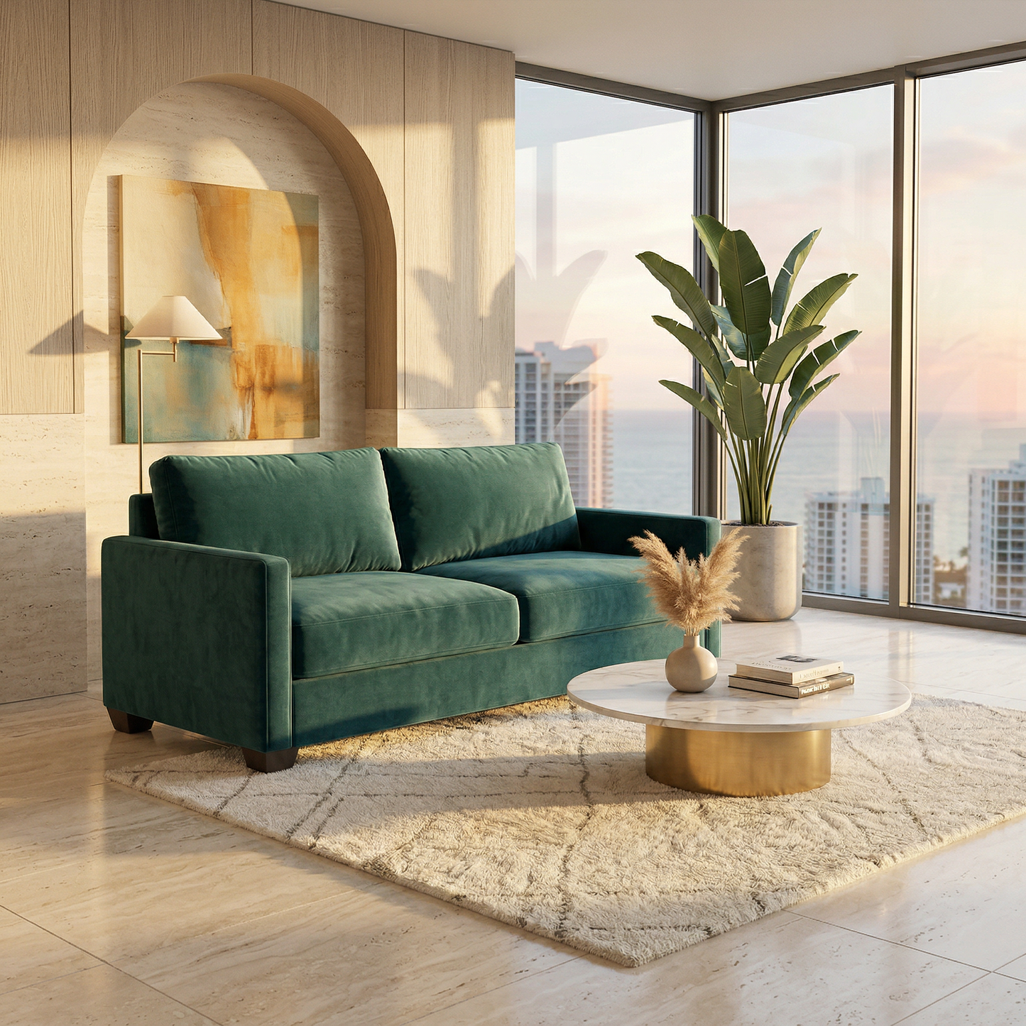 Damon American-Made Sofa – 92" Custom-Fabric Sofa - Velvet Antique Kelly Green - Velvet (1)