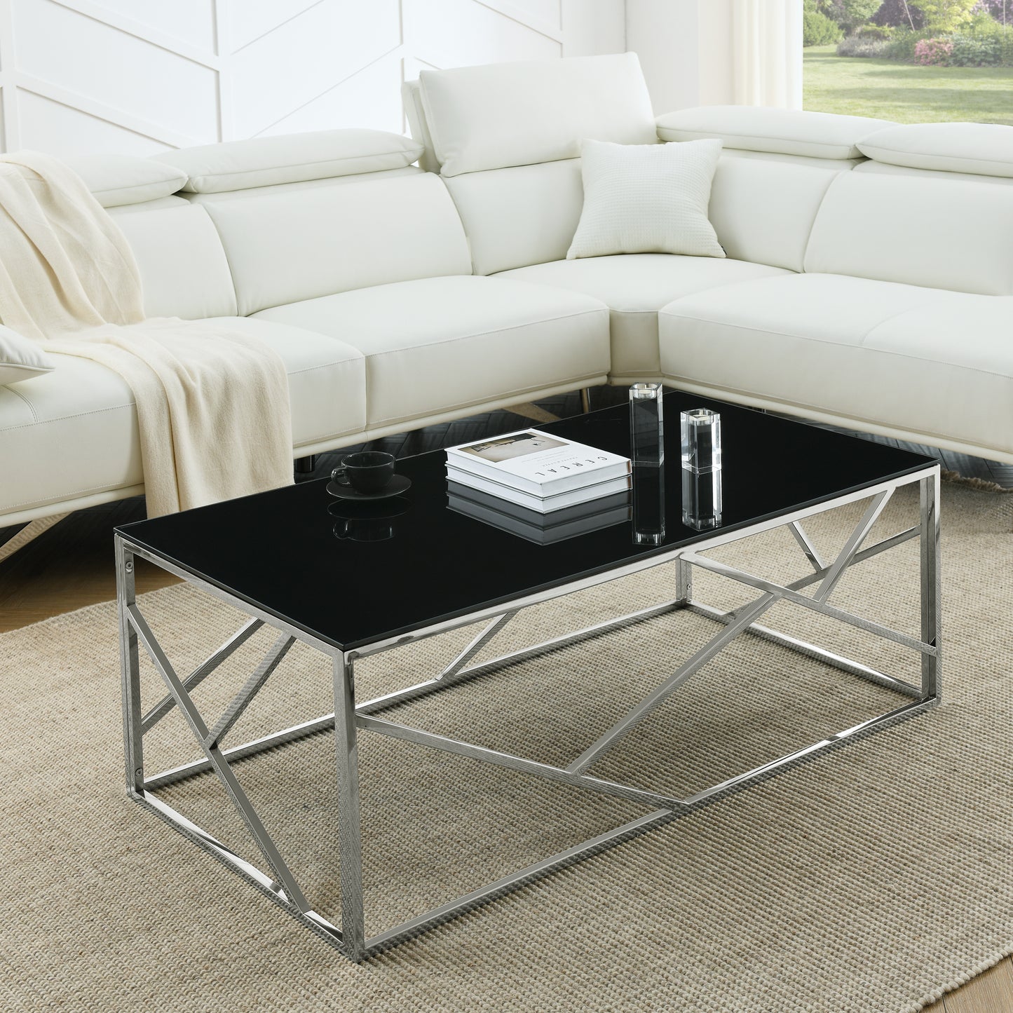 Thalia Chrome Stainless Steel Accent Table – 48" Accent Table