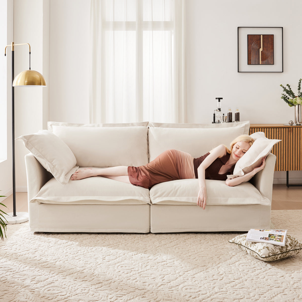 Modern Slipcovered 2-Seat Sofa Couches 2 Seater Sofa
