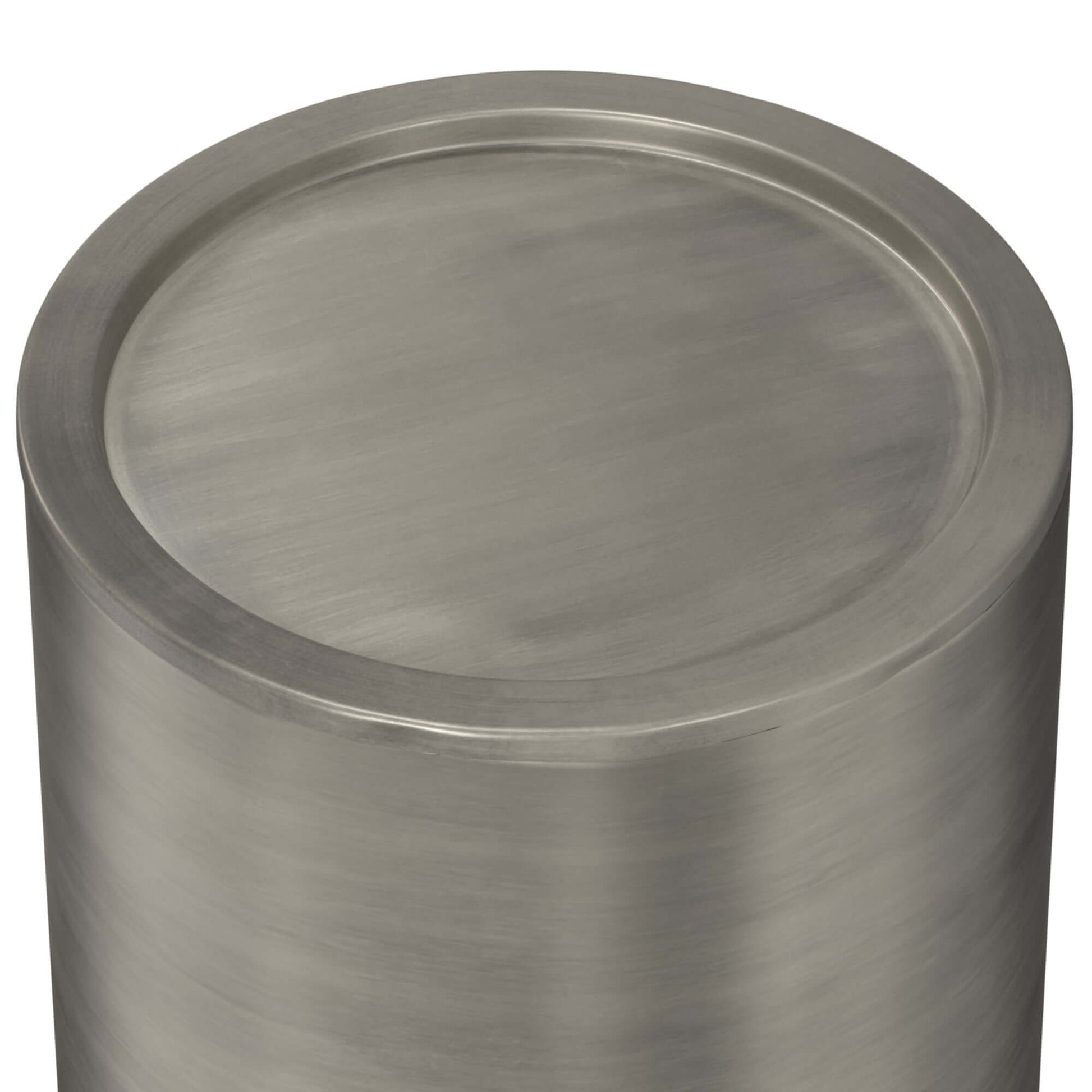 Corbin Cylindrical Antique Silver Side Table 16', metal finish, industrial style, versatile decor accent