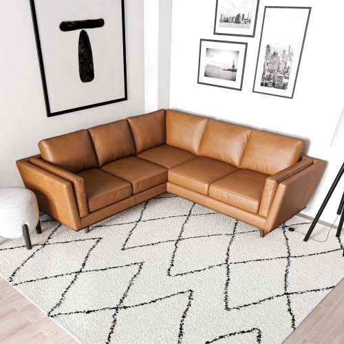 Erman MCM Genuine Leather Corner Sofa Sectional 89" – Mid-Century Modern Leather Sectional in a stylish living room setting.