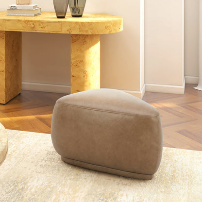 Pebble Rounded Triangle Cocktail Ottoman – 26" Top Grain Leather Ottoman in Tuscan Tan Brown