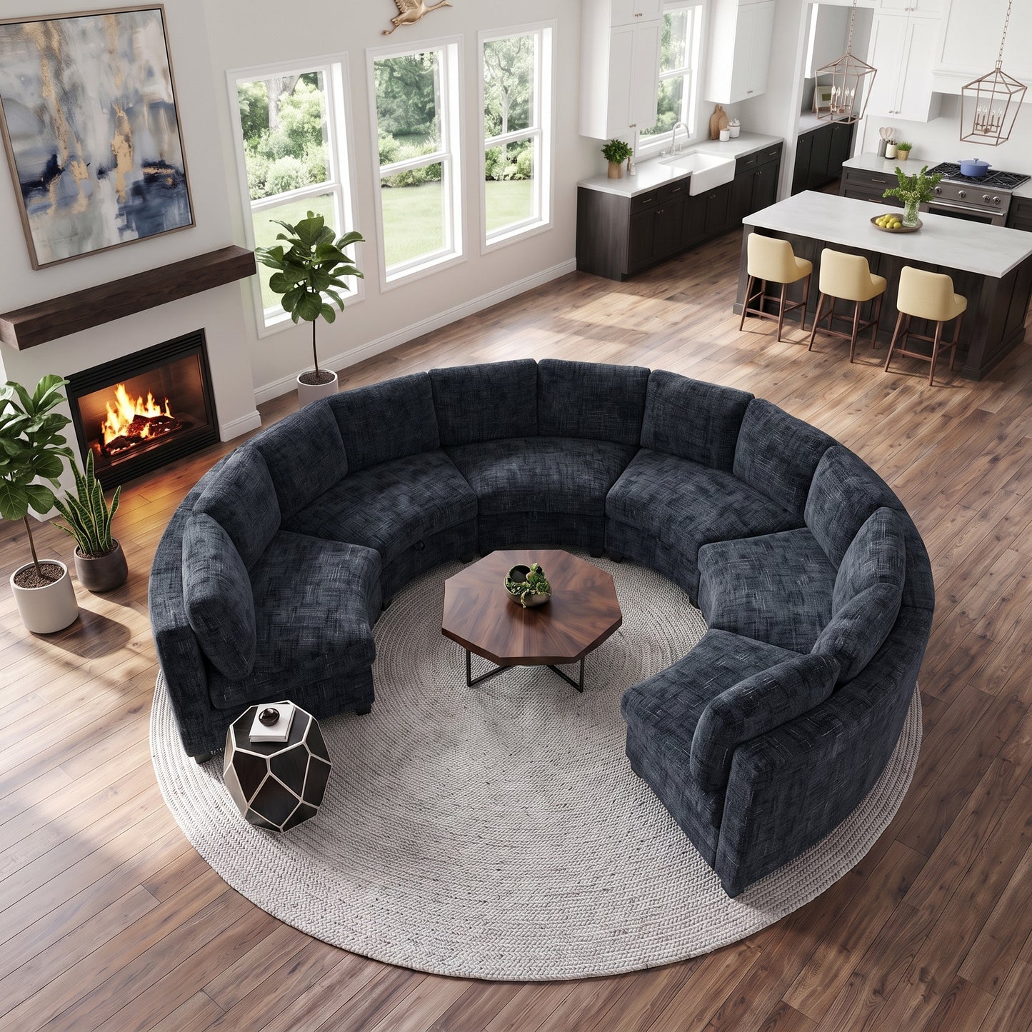 Harlan Curved Modular Sectional Sofa – Chenille, Solid Wood Frame, 4 Colors - Black (2)