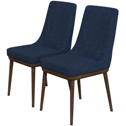 Kate Blue Polyester Blend Dining Chair – 36.6"H Mid-Century Modern Solid Wood Chairs (Set of 2)