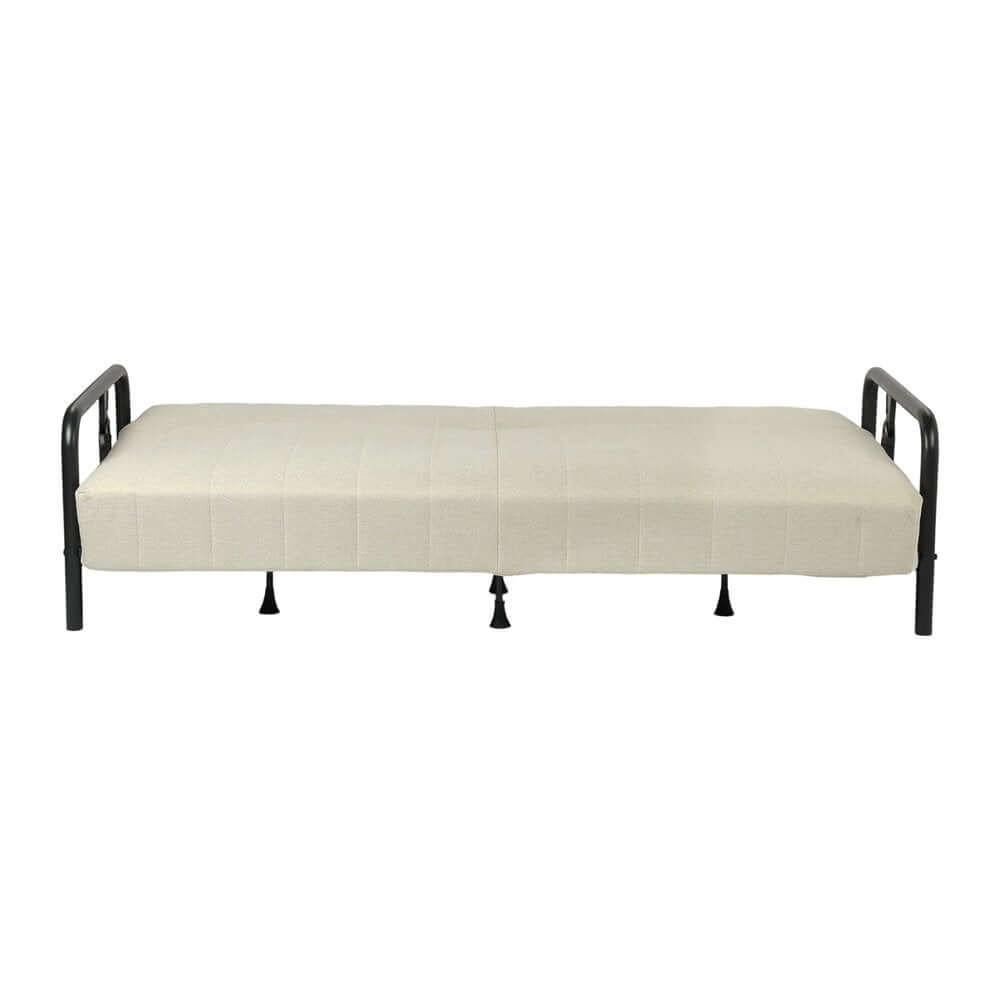 79" Beige Fabric Convertible Futon Steel Sleeper Reclining Sofa showcasing a comfortable, stylish design.