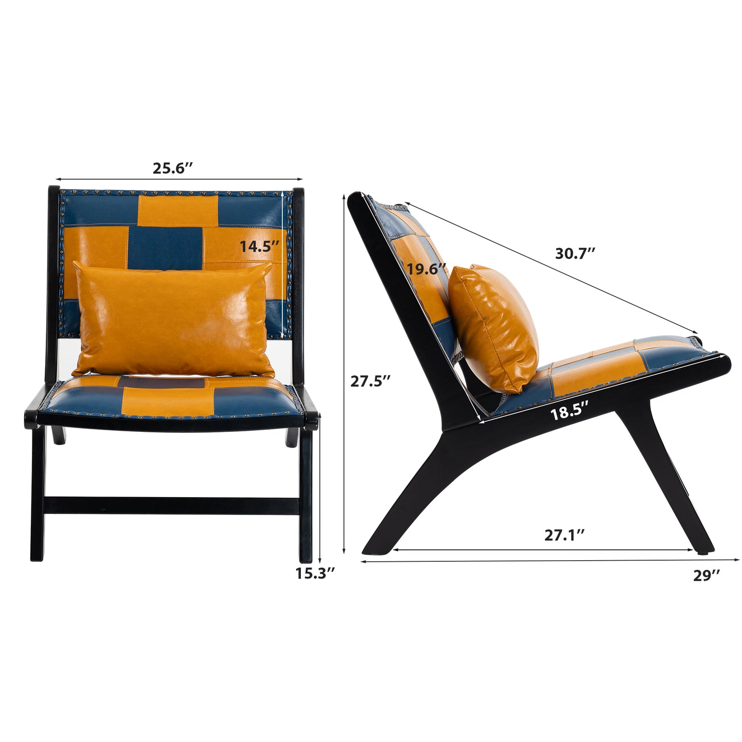 Marnie Boho Lounge Accent Chair – Mid-Century Side Chair in PU Leather - Blue+Yellow (12)