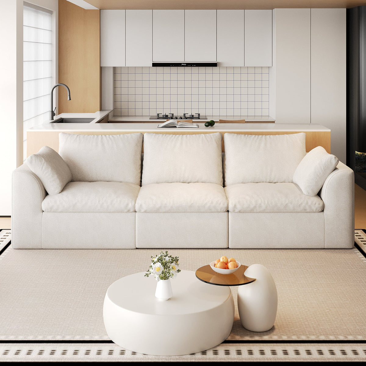 Pelham Cloud Modular Sectional in White, 108.3" Straight