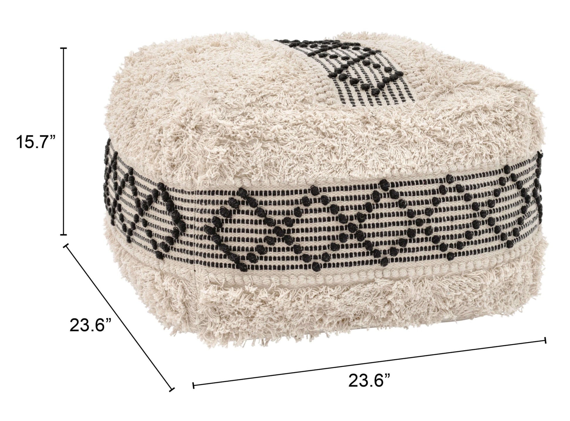 Pisco Boho Hip Fabric Ottoman Cube, Beige & Black 24" - Revel Sofa 