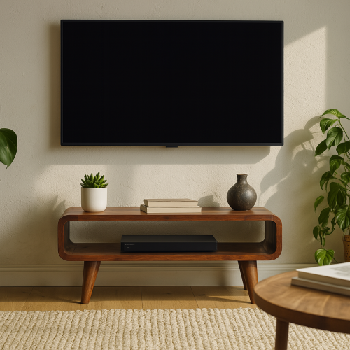 MCM Solid Mango Wood Coffee Table 26" – Modern Small Coffee Table with Storage in a contemporary living room setting.