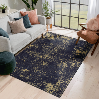 Maval Black & Gold Polyester Area Rug – 96" Area Rug