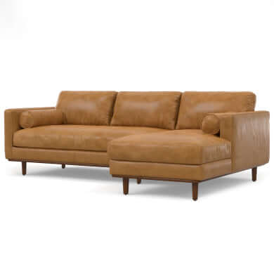 Morrison MCM Genuine Leather Sectional Chaise Sofa 102" – Modern Leather Chaise Sectional (2 Colors) in tan color.