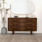 Logan Solid Wood 6-Drawer Dresser – 55” Walnut Bedroom Storage (Mid-Century Modern)