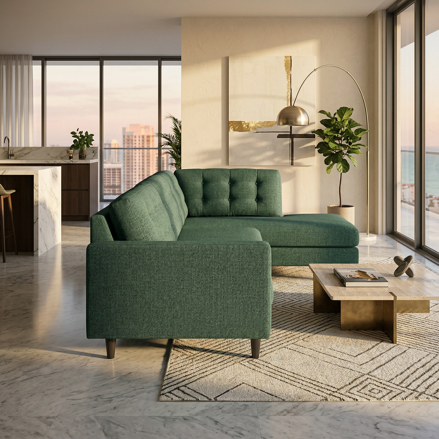 Talmadge Sectional Sofa – 120" L-Shaped, Made in USA - Velvet Antique Kelly Green - Velvet (4)