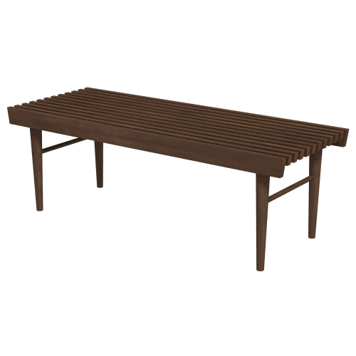 Mia Solid Teak Wood Bench – 47” Slatted Walnut Bench (Mid-Century Modern Accent Seating) with elegant slatted design.