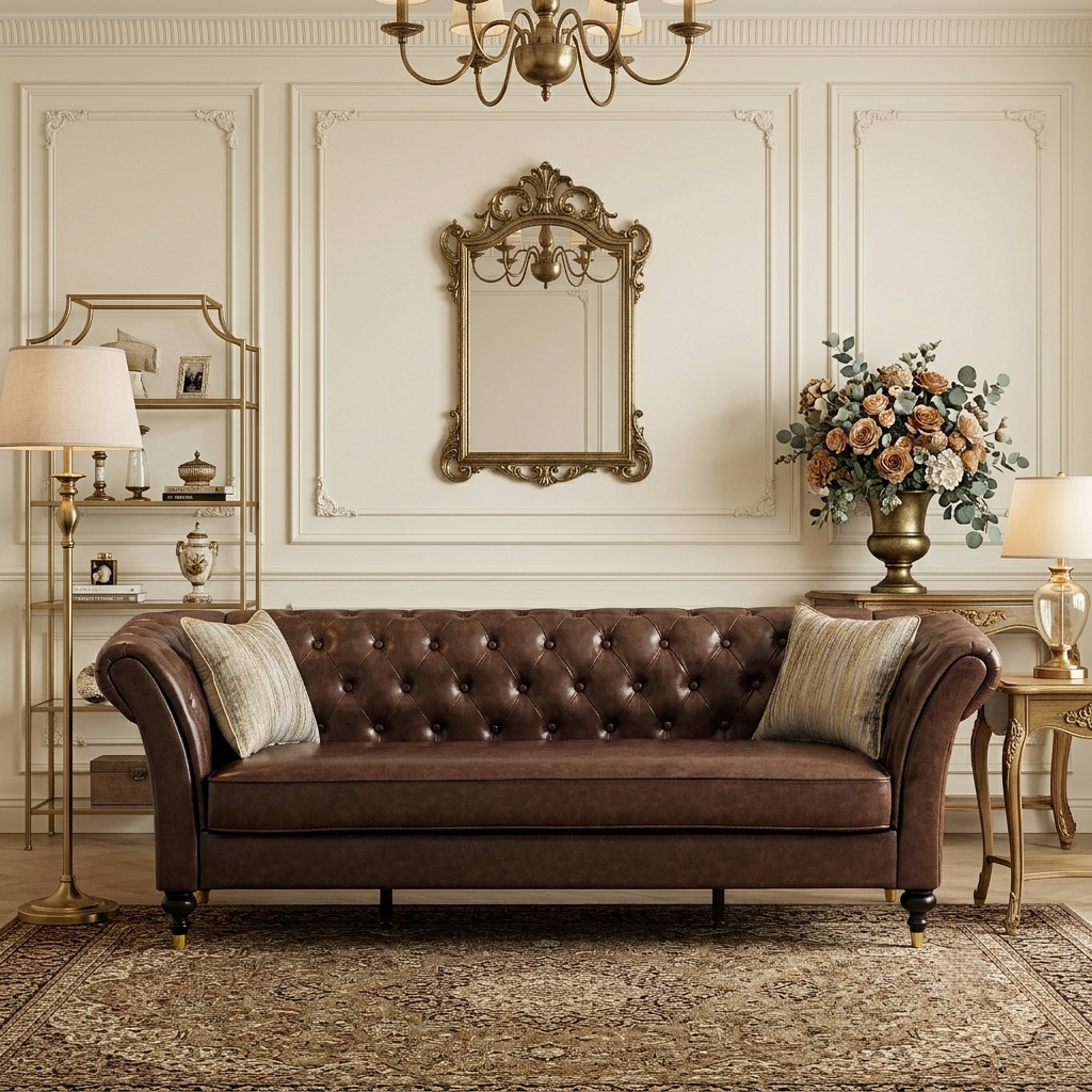 Barrington Faux Leather Chesterfield Sofa in Brown