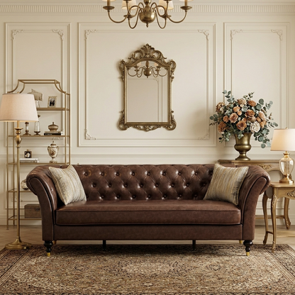 Barrington Faux Leather Chesterfield Sofa in Brown