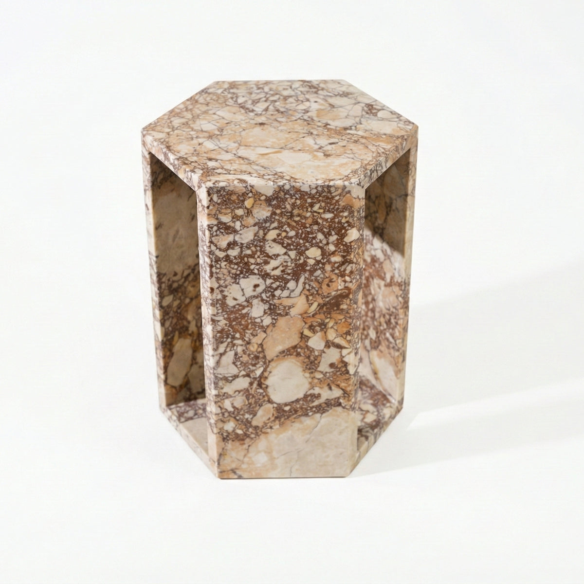 Luxury Natural Pink Marble Hexagon Side Table – Polished Modern Accent Stand in Rose Tea Vein & Small Spaces – 16cm x 40cm