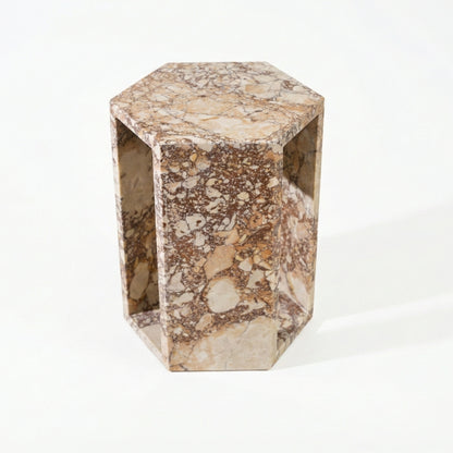 Luxury Natural Pink Marble Hexagon Side Table – Polished Modern Accent Stand in Rose Tea Vein & Small Spaces – 16cm x 40cm