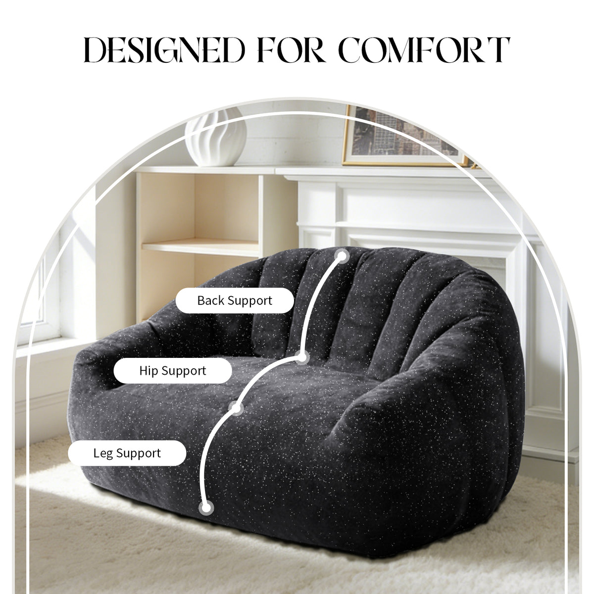 Ursin Oversized Bear Paw Bean Bag Sofa – 55" Faux Fur Lounge Chair - Black (5)