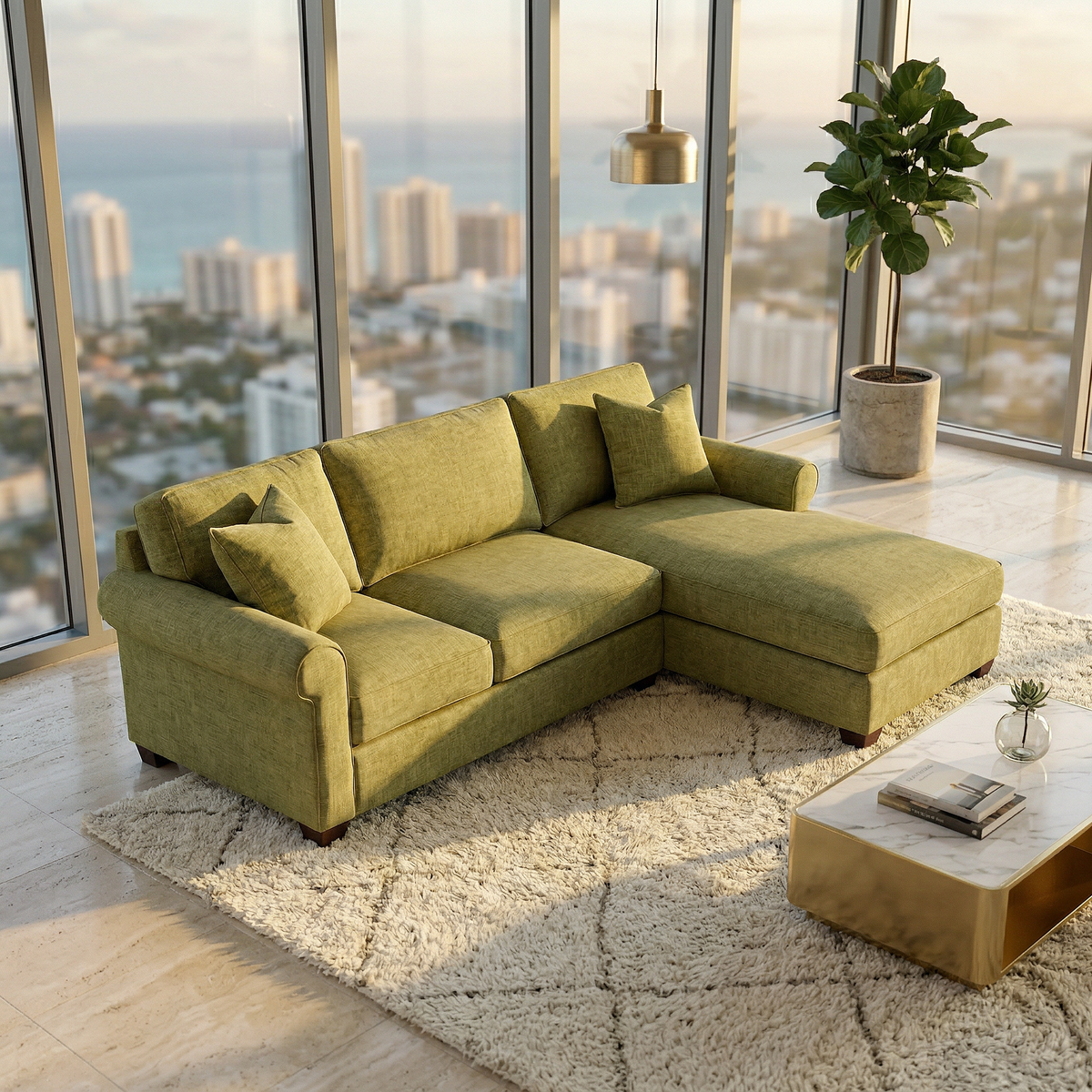 Irlanda Upholstered L-Shaped Sectional – 120" Made-in-USA Sectional Sofa - Notion Appletini - Fabric (2)