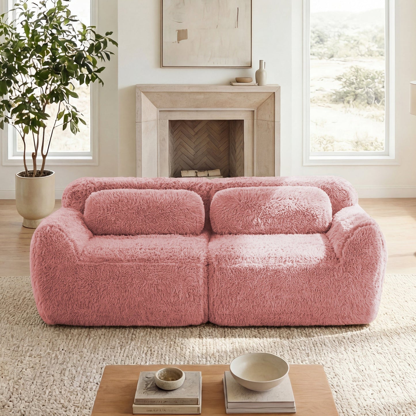 Grayson pink plush modular sofa