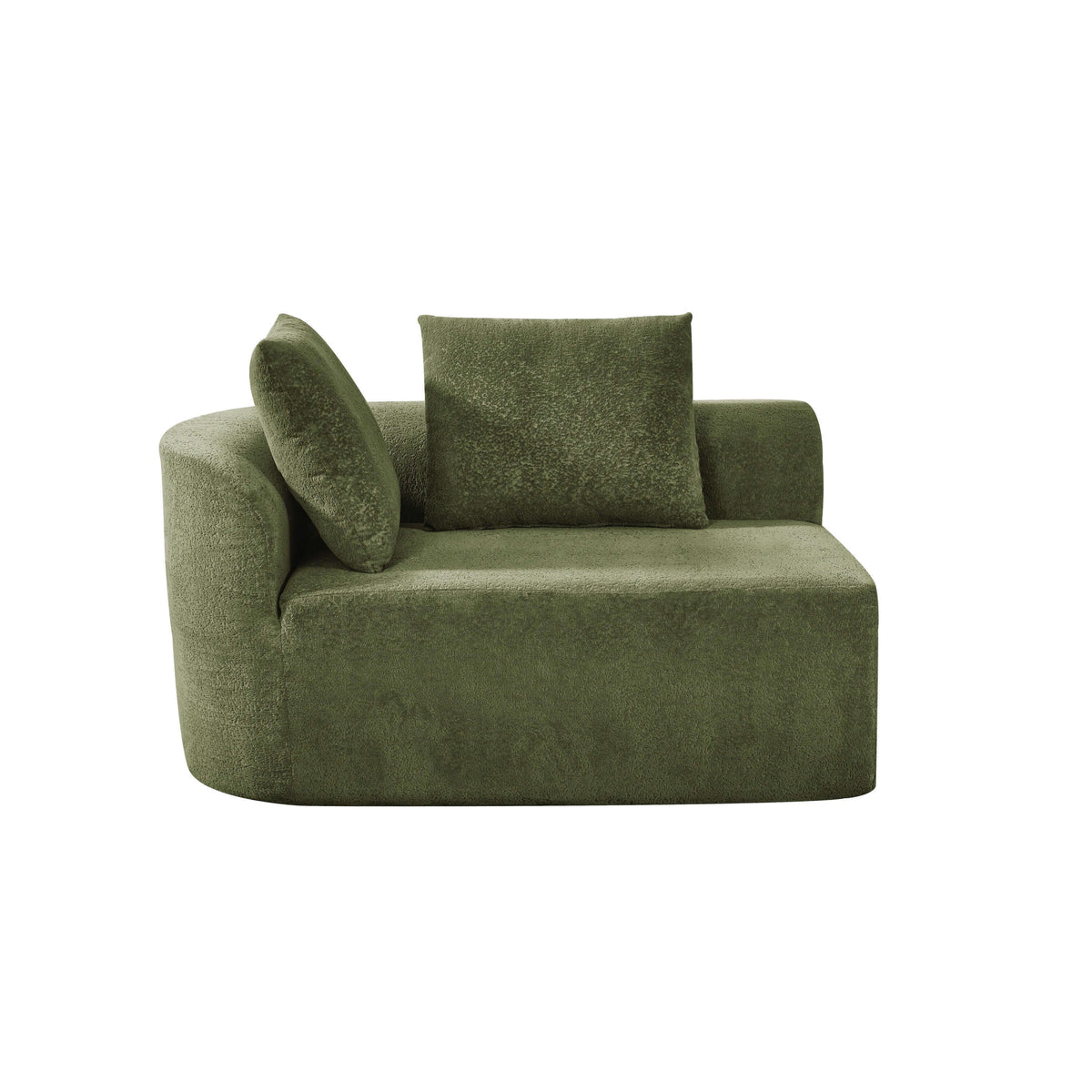 Modern Low Profile Modular Curved Foam Sofa 116' (4 Colors) in olive green with plush cushions.